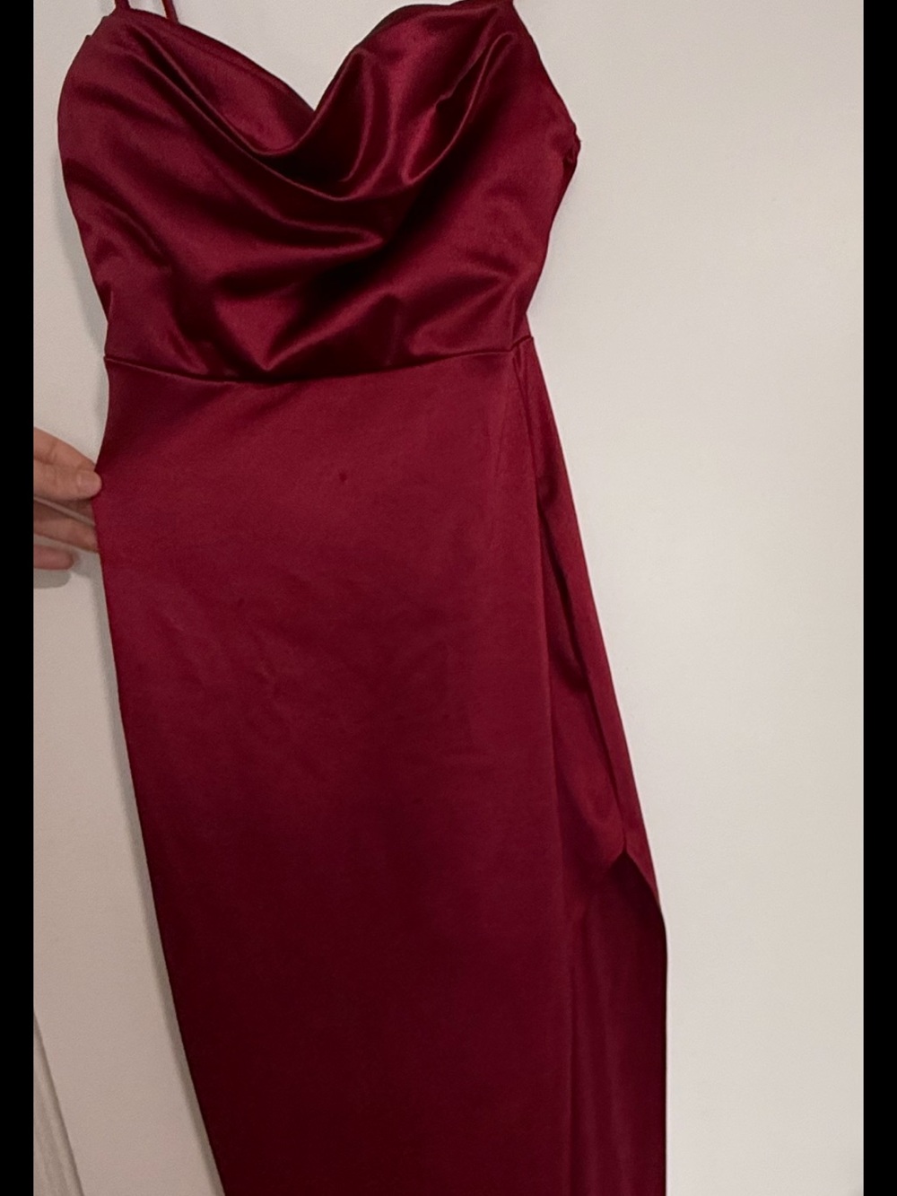 Elegant Cowl Neck Burgundy Satin Dress